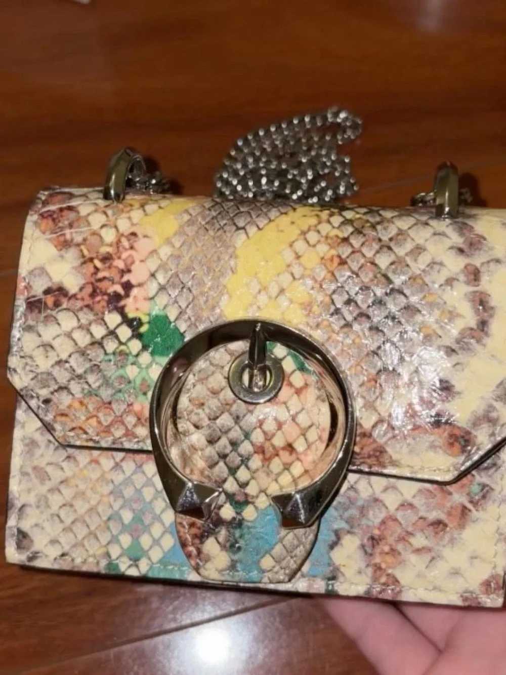 Jimmy Choo Multicolor Snakeskin Shoulder Bag with Silver Ring
